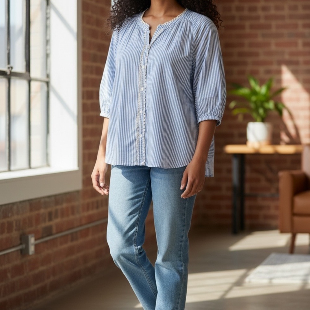 Lucky Brand Light Blue and White Striped Top